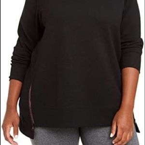 NEW: Ideology Womens Deep Black Pink Side-zipper Pullover Sweatshirt